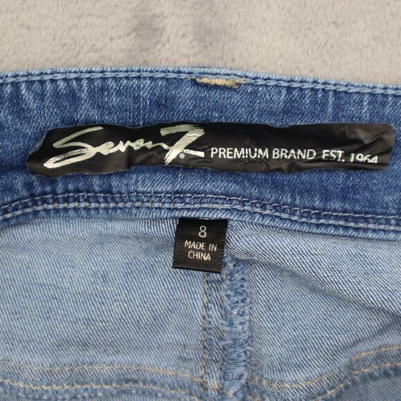 Seven 7 Premium Pants Womens 8 Blue Embroidered Mid Rise Ankle Straight Jeans - Picture 2 of 16